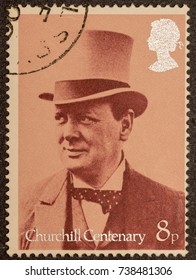 Biella, Italy - October 19, 2017. Postage Stamp With Winston Churchill Portrait.