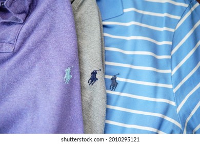 Bielsko, Poland - 07.19.2021: Polo ralph lauren logo on the clothes of this brand
