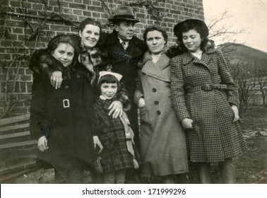 BIELSKO, POLAND, JUNE 23, 1943 - Vintage Photo Of Happy Family Outdoor