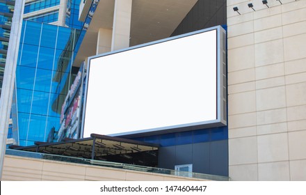 Big Advertising Signboard In The Mall. Hollow Advertising Signboard And Billboard Mockup