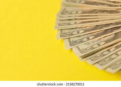 Big Amount Of Old Twenty Dollar Bills On Yellow Background. Money Earnings, Payday Or Tax Paying Period Concept