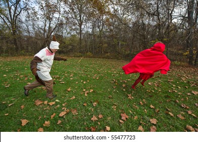 Big Bad Wolf Chasing Little Red Riding Hood