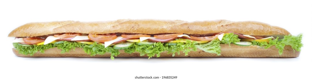 Big Baguette Sandwich On White Background