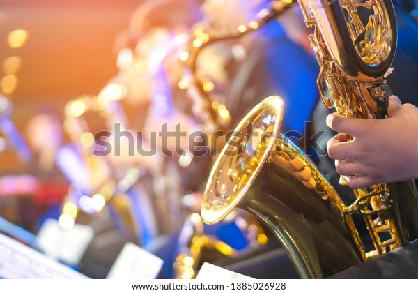 Big Band\
saxophone section copy space for\
text