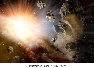 Big Bang Explosion In The Galaxy Outerspace Or Armageddon Science Fiction Wallpaper, Cosmic Landscape Elements Of This Image Furnished By NASA .