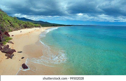 Big Beach On Maui Hawaii Island With Azure Ocean