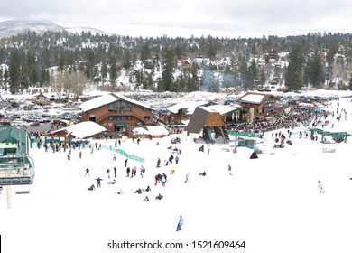 Big Bear California December 15, 2007: Ski Patrons Descend On Big Bear Mountain Ski Lodge For Skiing And Snowboarding Fun.