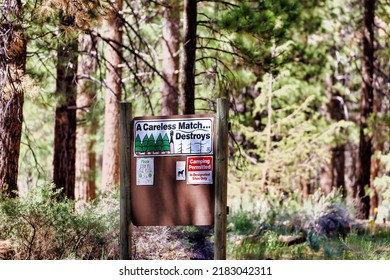 Big Bear Lake, CA USA - May 21,2022: A Careless Match Destroys Sigh At A Campground In Big Bear Lake, California.