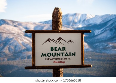 Big Bear Lake, California / United States Of America -  February 02 2020: Sign At The Summit Of Bear Mountain.