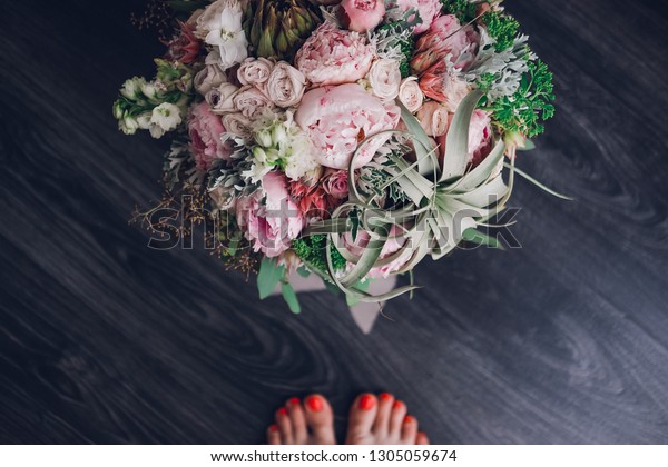 Big Beautiful Wedding Bouquet Spring Flowers Stock Photo Edit Now 1305059674