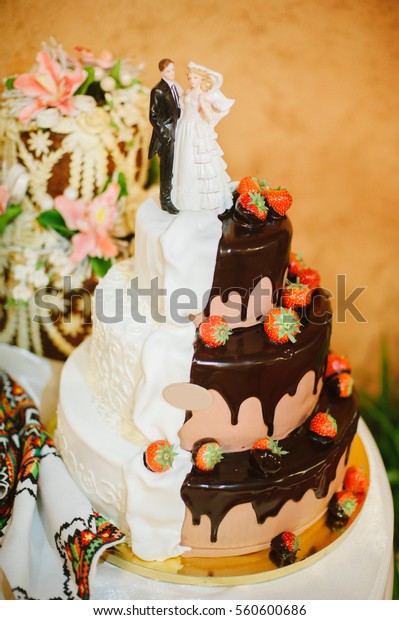 Big Beautiful Wedding Chocolate Cake Strawberries Stock Photo Edit Now