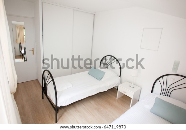 Big Bedroom White Single Bed Rent Stock Photo Edit Now