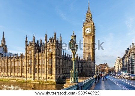 Big ben clock tower in winter sunny morning, London