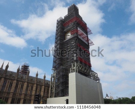 Big Ben conservation works at the Houses of Parliament aka Westminster Palace in London, UK