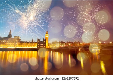 Big Ben With Fireworks - Celebrating The New Year In London