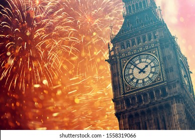 Big Ben With Fireworks - Celebrating The New Year In London