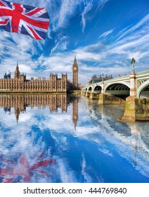 Big Ben With Flag Of England In London, UK