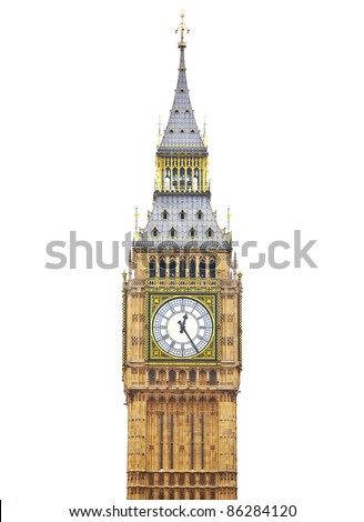 Big Ben, Houses of Parliament - isolated over white