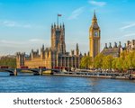 Big Ben with Houses of Parliament and Westminster bridge, London, UK