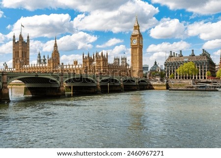 Big Ben with Houses of Parliament and Westminster bridge, London, UK