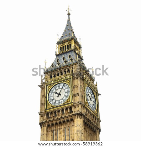 Big Ben, Houses of Parliament, Westminster Palace, London gothic architecture - isolated over white background - high dynamic range HDR
