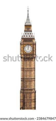 Big Ben in London UK cut out and isolated on white background.