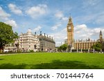 Big Ben and the Palace of Westminster, side from Parliament Square Garden, landmark of London, UK