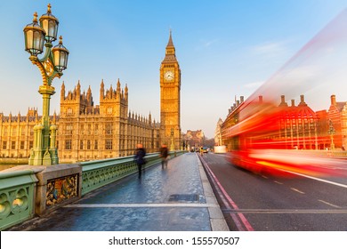 Big Ben and red double-decker in London, UK