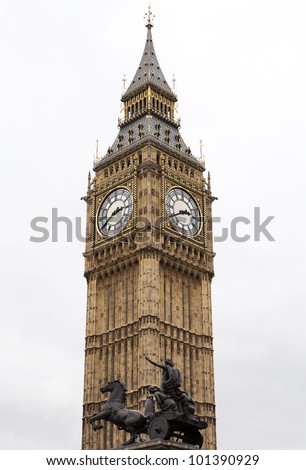 Big Ben Tower Clock on a cloudy grey sky