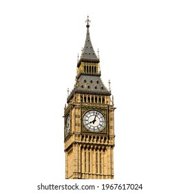 Big Ben Tower (London, UK) Isolated On White Background