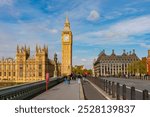 Big Ben tower seen from Westminster bridge, London, UK