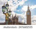 Big Ben tower and street lamp, city of Westminster, London, United Kingdom