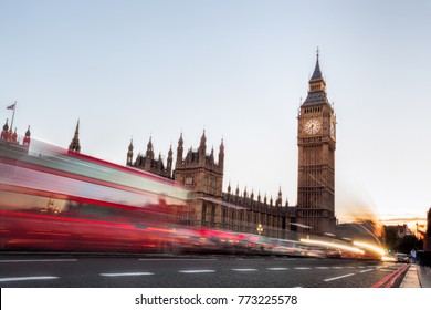 Big Ben With Traffic Jam In The Evening, London, United Kingdom