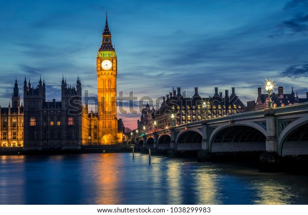 Big Ben Westminster Bridge By Night Stock Photo Edit Now