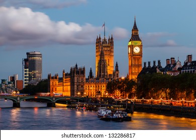 Big Ben And Westminster Bridge In The Evening, London, United Kingdom