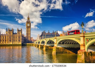 Big Ben and westminster bridge in London at sunny day - Shutterstock ID 1770200534