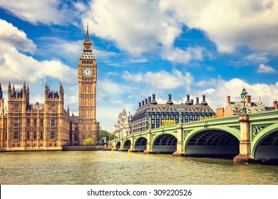 Big Ben and westminster bridge in London - Shutterstock ID 309220526