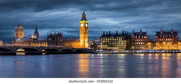 Big Ben and Westminster Bridge on a moody day in London - Powered by Shutterstock