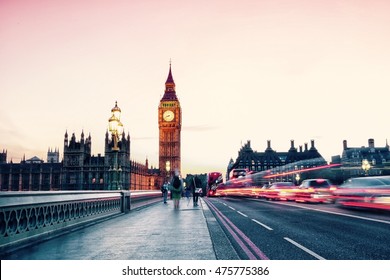 Big Ben and Westminster Palace at sunset with a long exposure in London, England