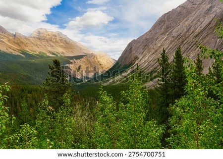The Big Bend viewpoint and The Big Hill.  Looking south east on the Icefields Parkway,  towards Cirrus Mountain. Banff National Park,  Alberta, Canada