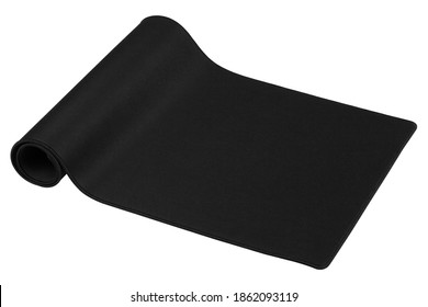 Big Black Fabric Gaming Mouse Pad In Roll On White Background.