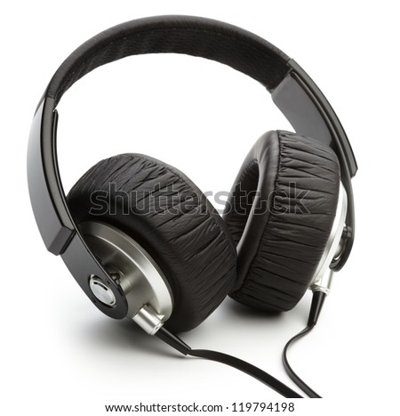 Big black headphones, isolated over white