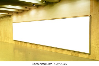 Big Blank Billboard On The Wall In Underground