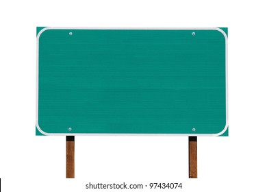 Big Blank Green Highway Sign Isolated On White.
