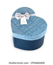 Big Blue Gift Box In The Form Of A Heart Isolated