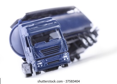 Big Blue Truck In An Accident On White Background