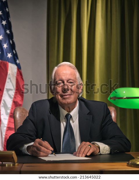 Big Boss President Writing Behind Desk Royalty Free Stock Image