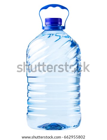 big bottle transparent plastic, clipping path, disposable container on white background isolated, Five liters, 5