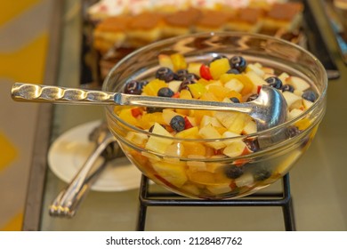 Big Bowl Of Mix Fruits Salad With Ladle