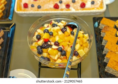 Big Bowl Of Mix Fruits Salad With Ladle